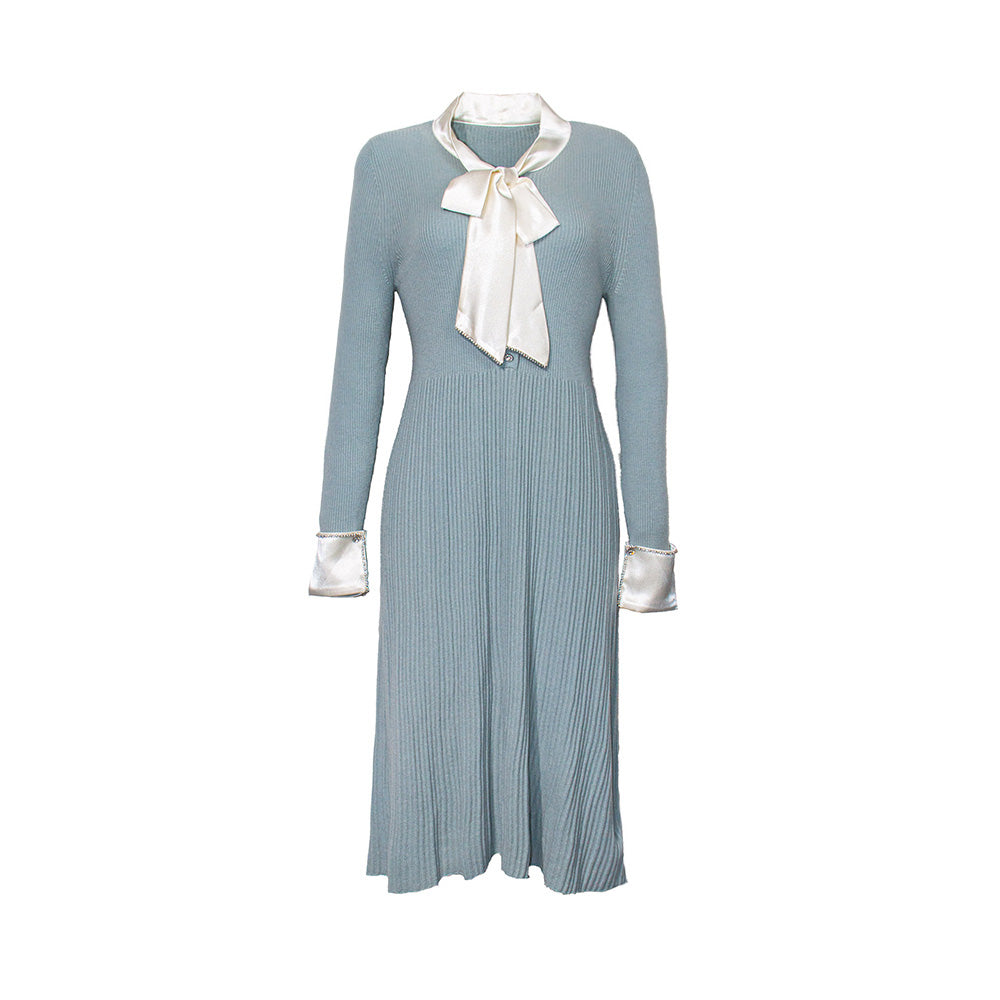 Knitted Ribbon Tie Neck Dress