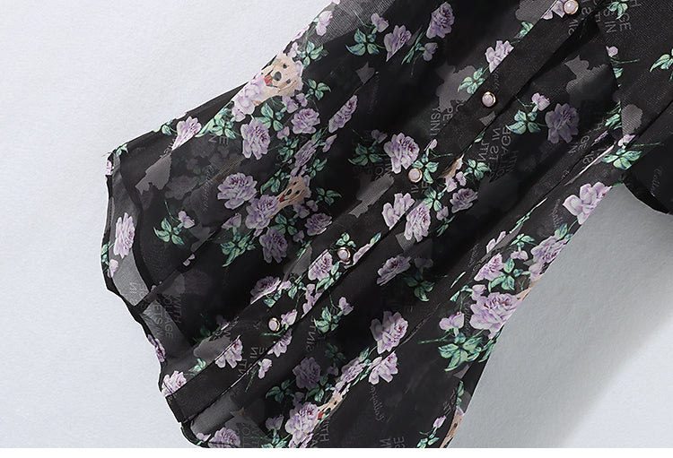 Midnight Garden V-Neck Blouse