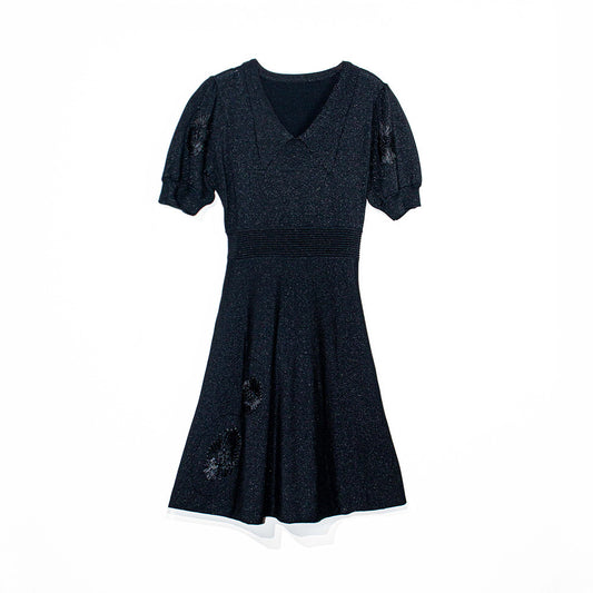 Knitted Black Dress with Textured Shimmer