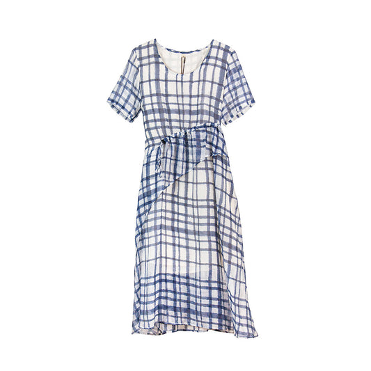 Blue Plaid Tie-Waist Dress