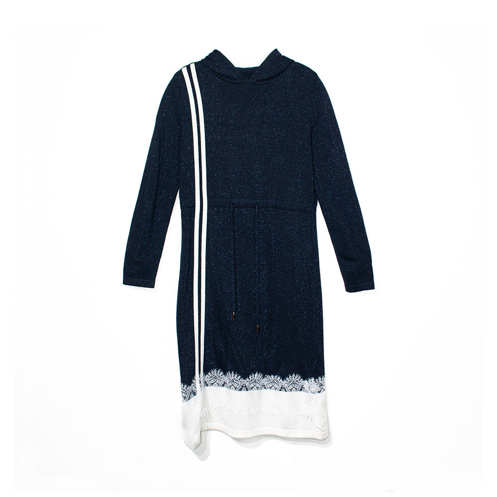 Knitted Shimmey Hooded Vneck Dress