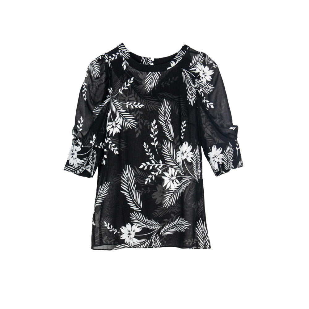 Semi-Sheer Floral Print Blouse