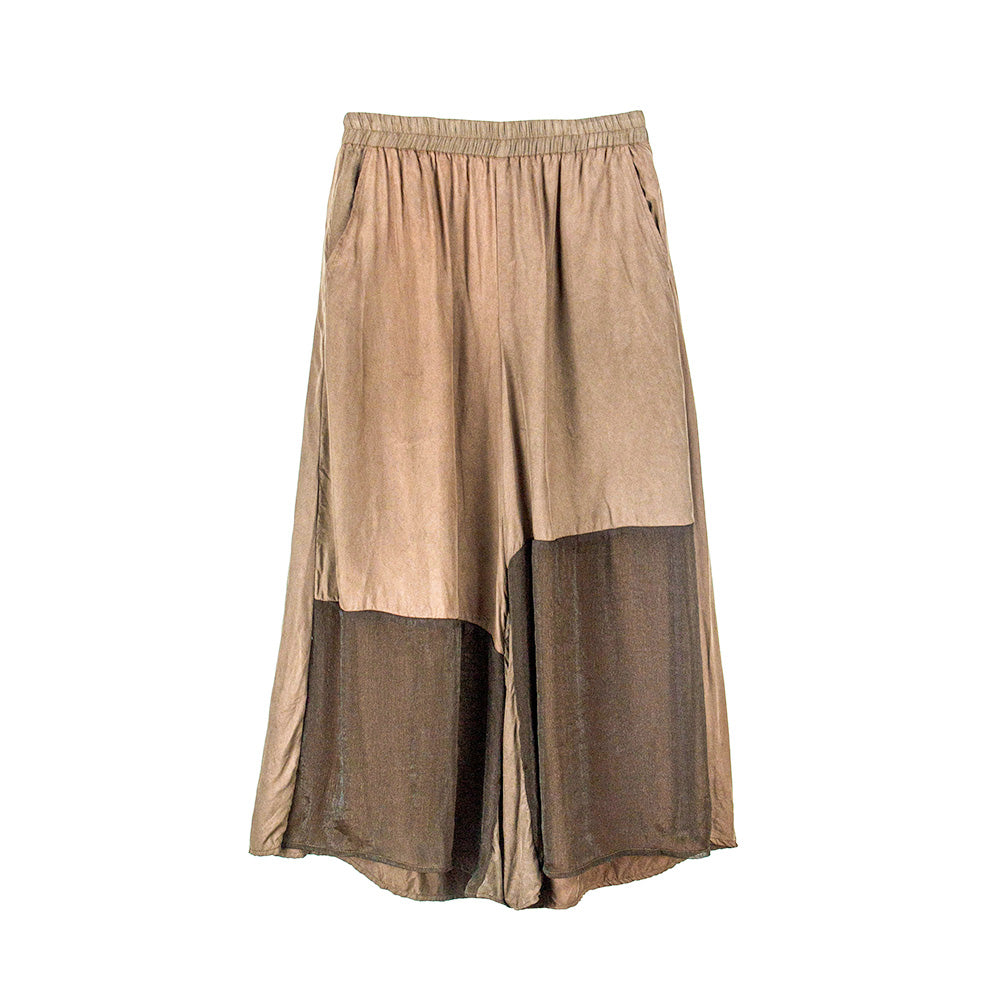 Mocha Sheer Panel Wide-Leg Garter Pants