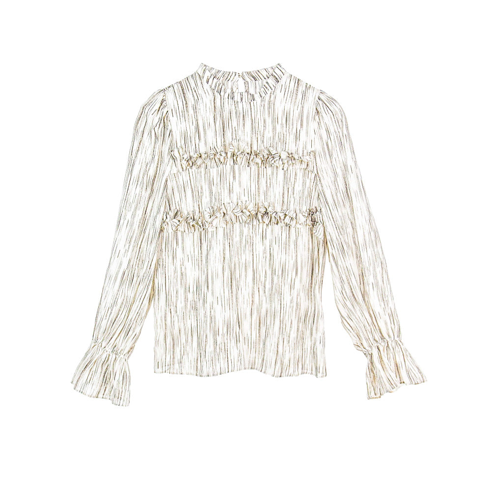 Semi-Sheer Striped Ruffle-Accent Blouse