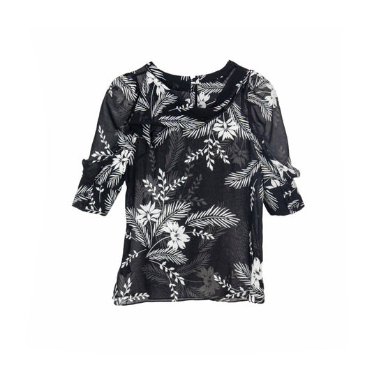 Semi-Sheer Floral Print Blouse