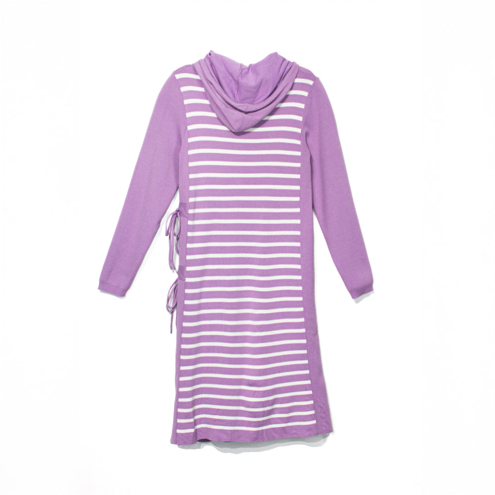 Knitted Striped Hoodie Dress with Side Tie