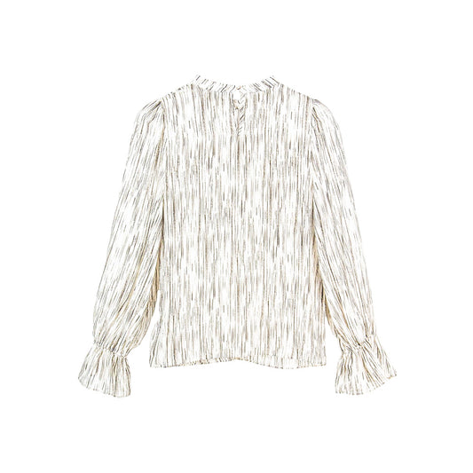 Semi-Sheer Striped Ruffle-Accent Blouse