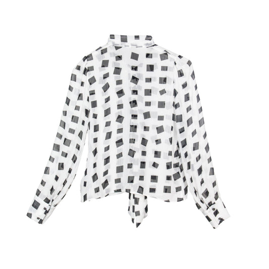 Semi-Sheer Black and White Patterned Blouse