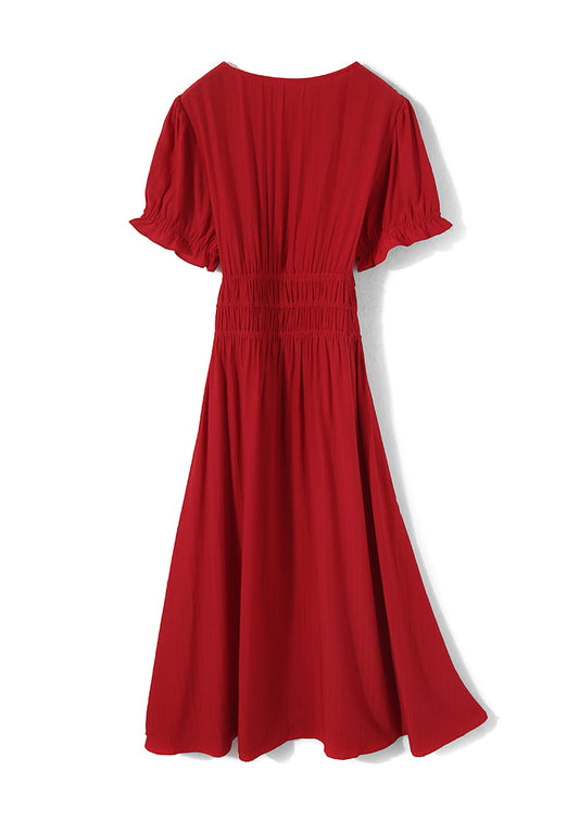Ruby Radiance Stretch-Waist Dress