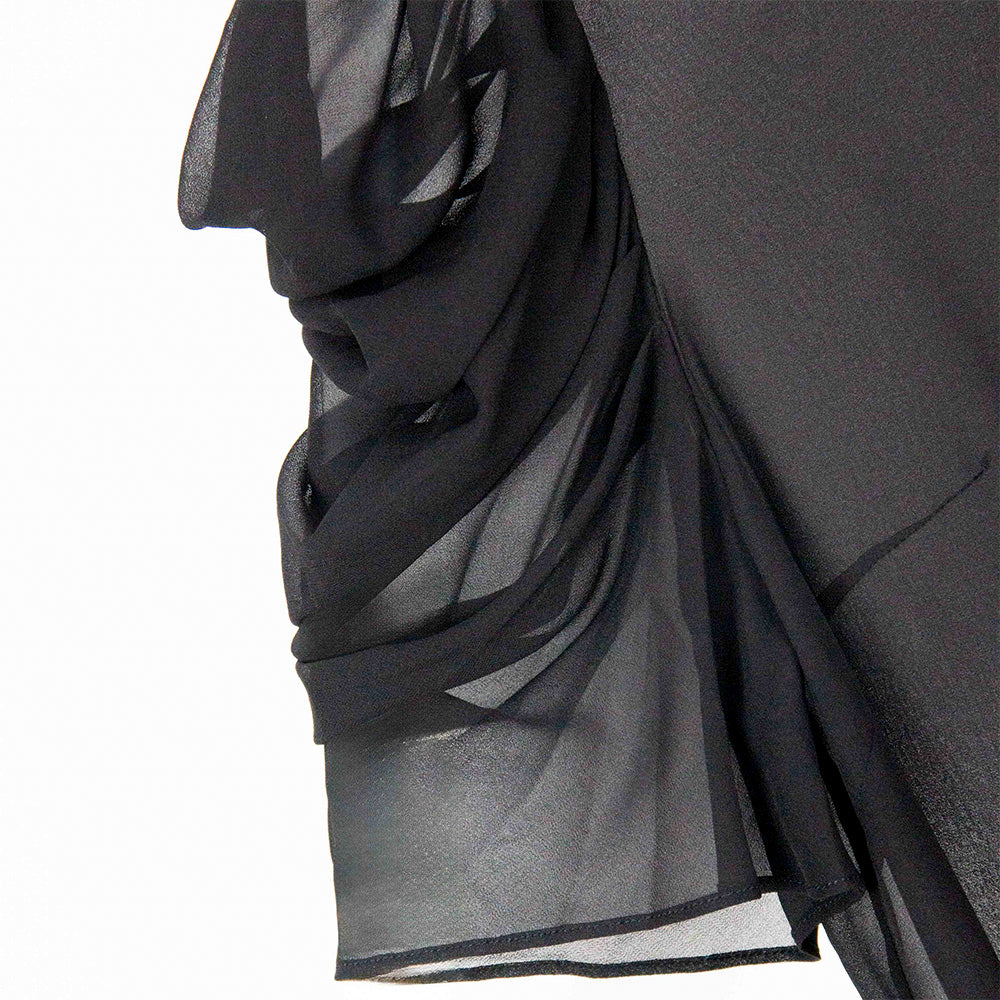 Semi-Sheer Black Ruffle Sleeve Blouse