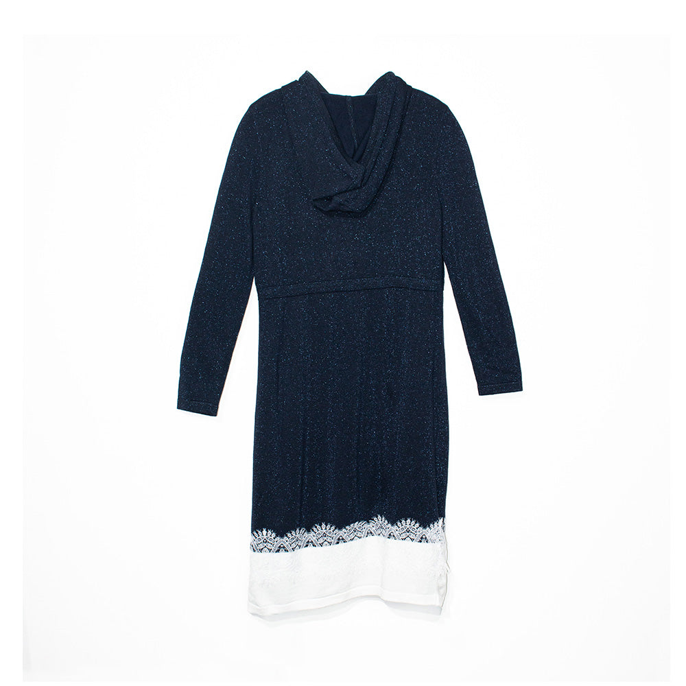 Knitted Shimmey Hooded Vneck Dress