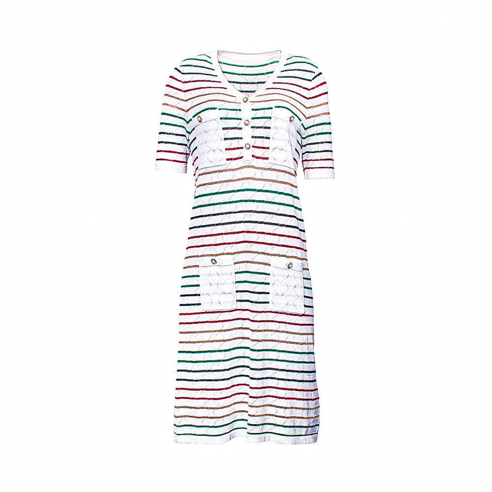 Knitted Striped Charm V-Neck Dress