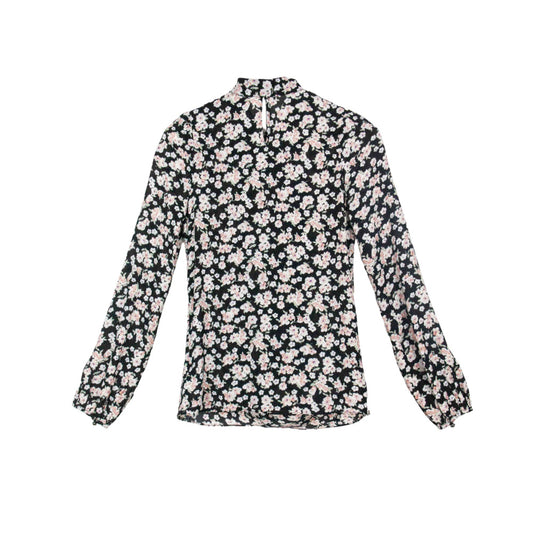 Semi-Sheer Floral Print Tie-Neck Blouse