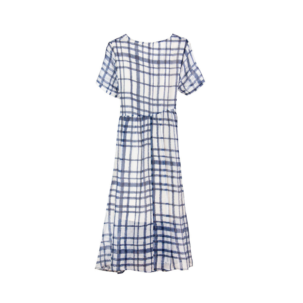 Blue Plaid Tie-Waist Dress