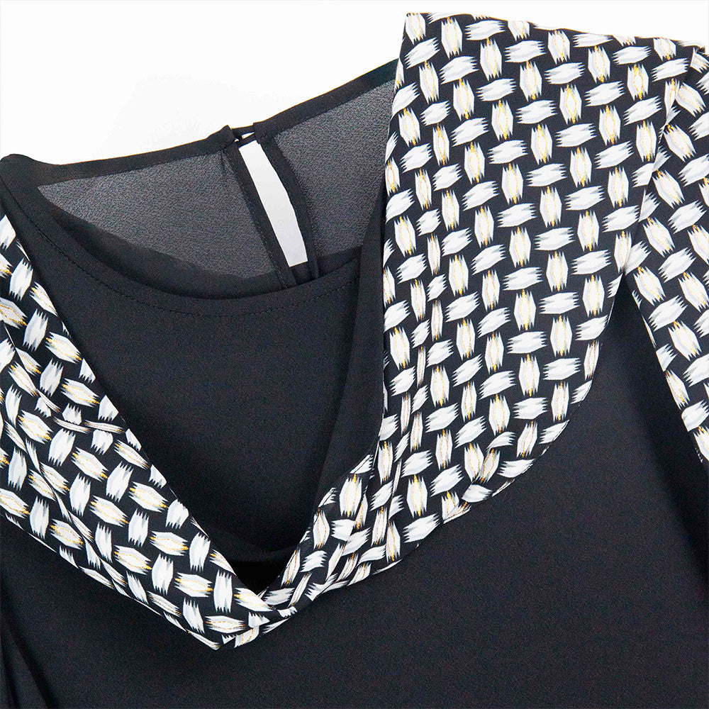 Semi-Sheer Draped Scarf-Sleeve Blouse