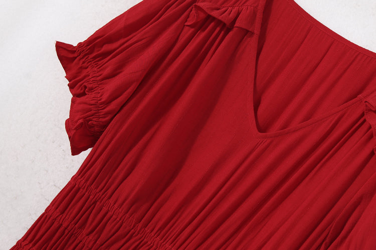 Ruby Radiance Stretch-Waist Dress
