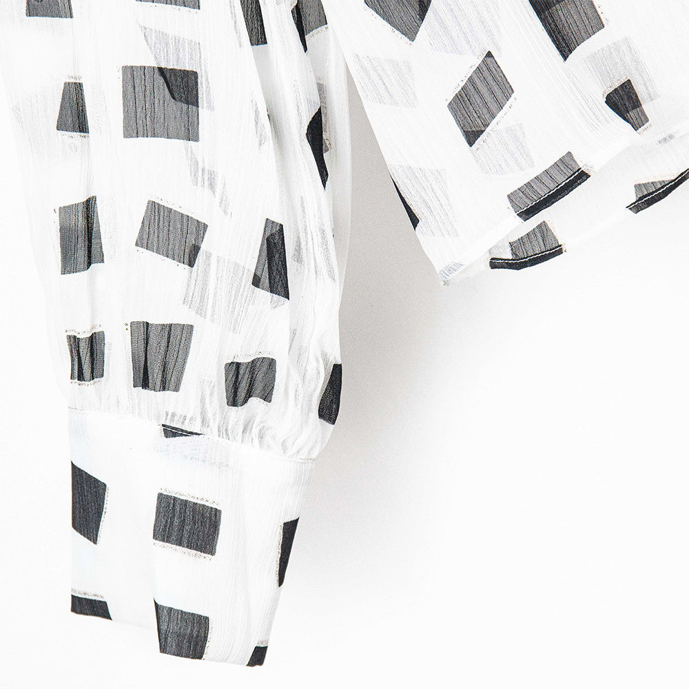 Semi-Sheer Black and White Patterned Blouse