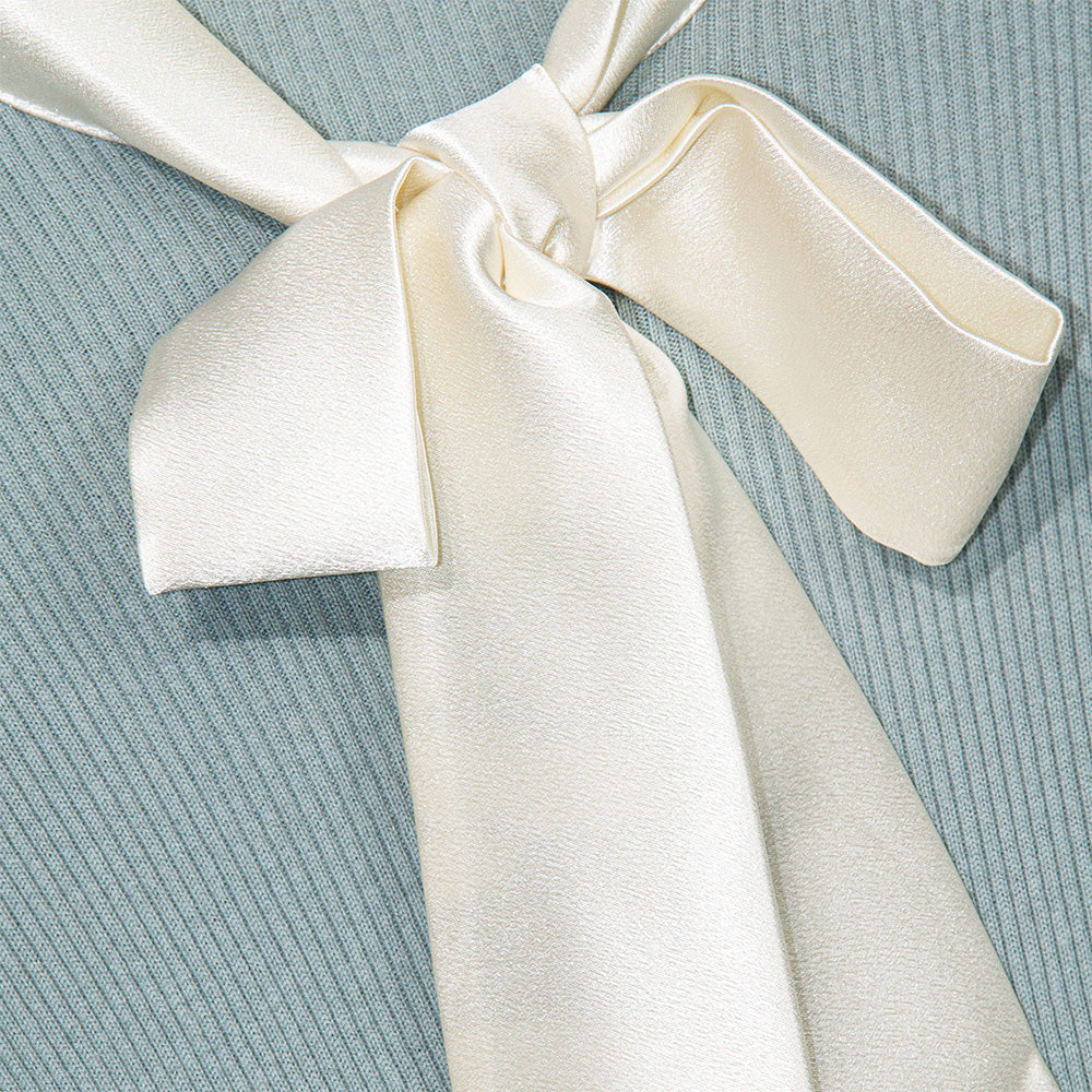Knitted Ribbon Tie Neck Dress
