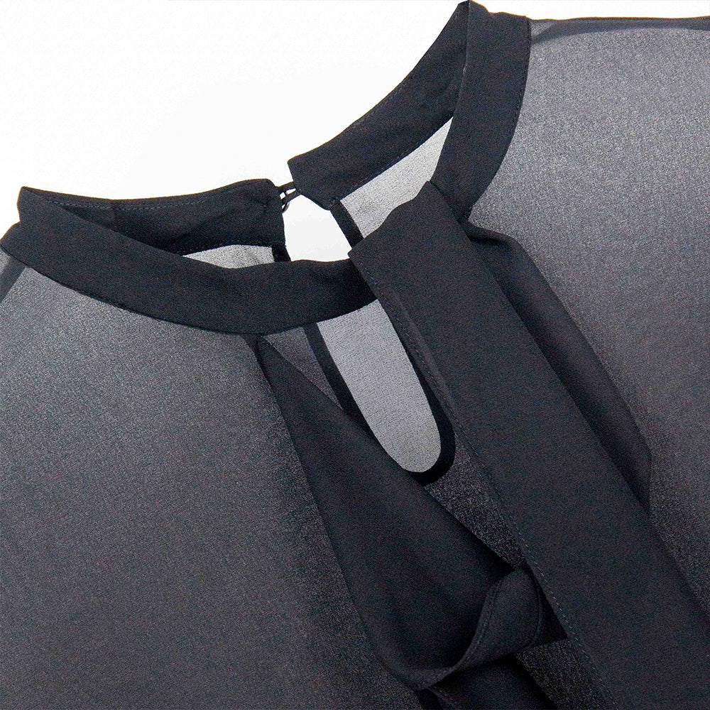 Semi-Sheer Black Ruffle Sleeve Blouse