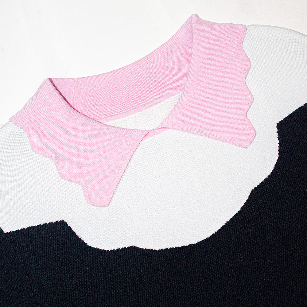 Knitted Contrast Collar Dress