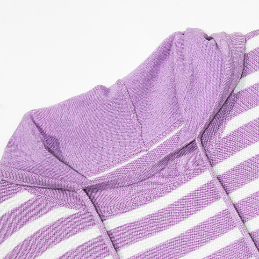 Knitted Striped Hoodie Dress with Side Tie