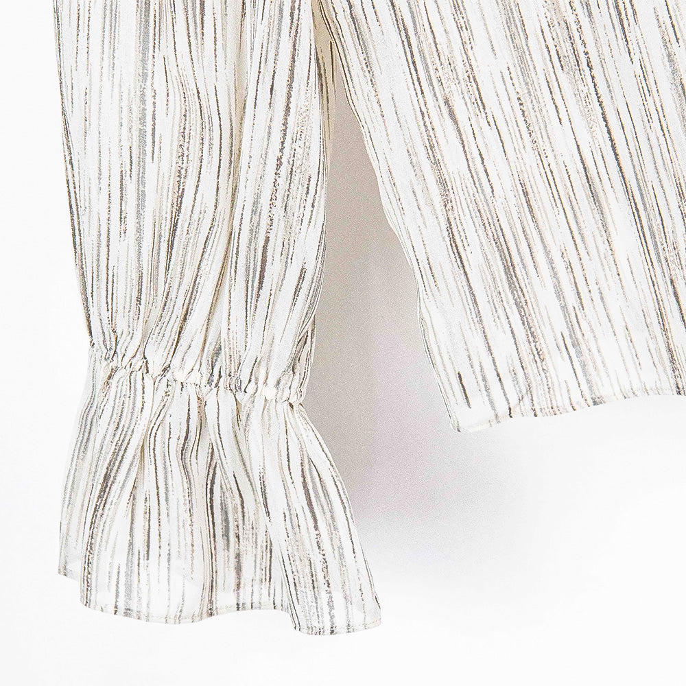 Semi-Sheer Striped Ruffle-Accent Blouse