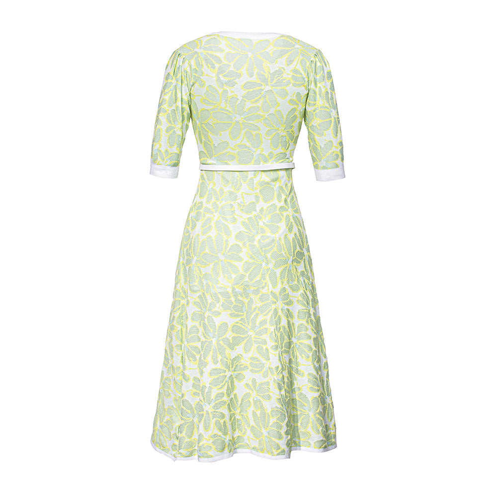Knitted Floral Wrap Look Dress with Belt