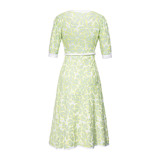 Knitted Floral Wrap Look Dress with Belt