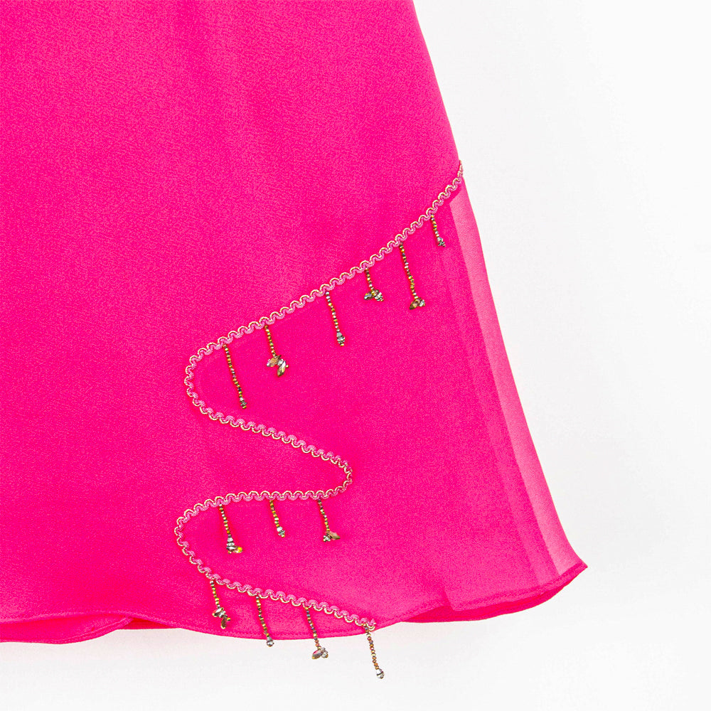 Pink Asymmetrical Skirt with Beaded Accent