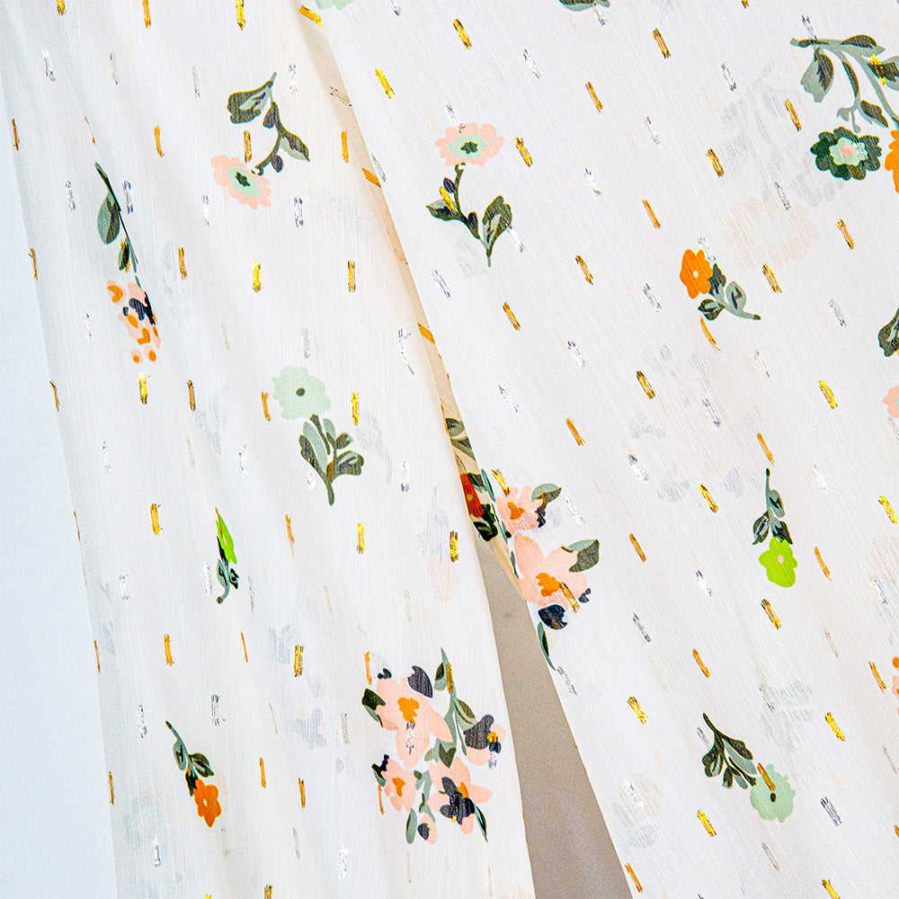 Semi-Sheer Floral Ruffle Neck Blouse