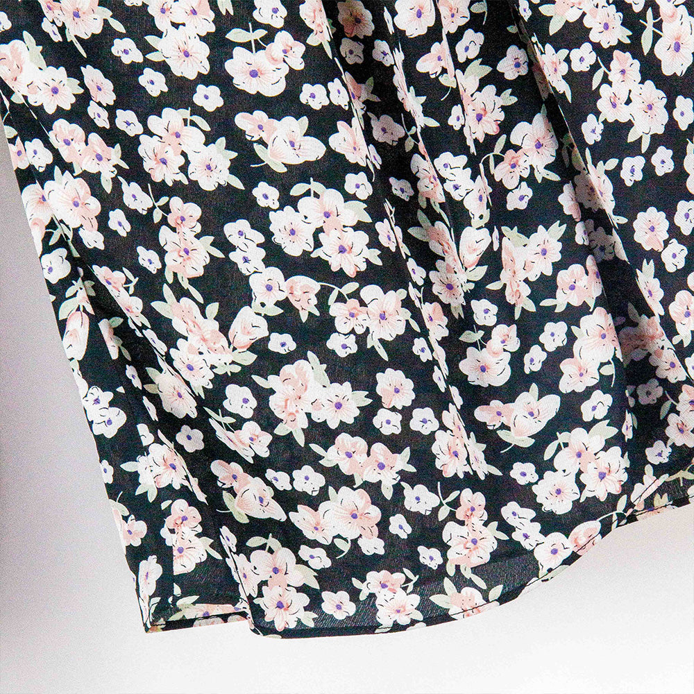 Semi-Sheer Floral Print Tie-Neck Blouse