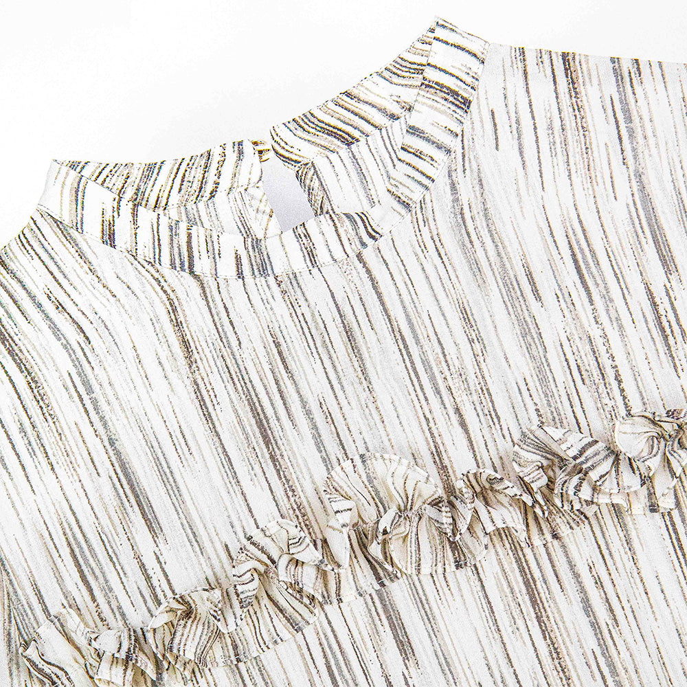Semi-Sheer Striped Ruffle-Accent Blouse