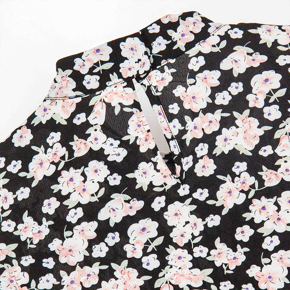 Semi-Sheer Floral Print Tie-Neck Blouse