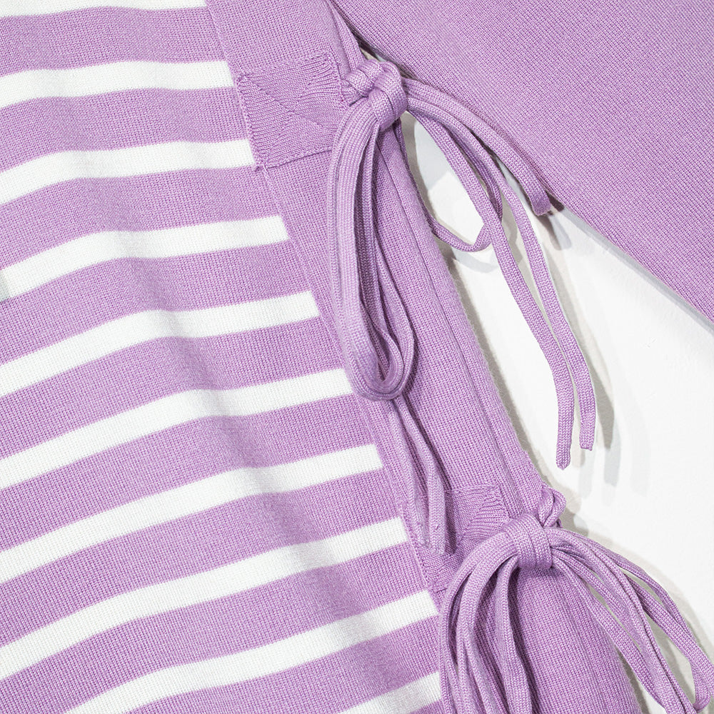 Knitted Striped Hoodie Dress with Side Tie