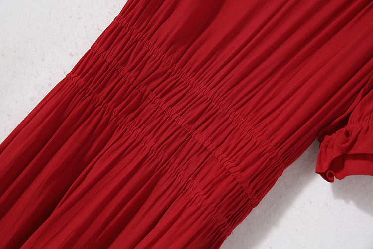 Ruby Radiance Stretch-Waist Dress