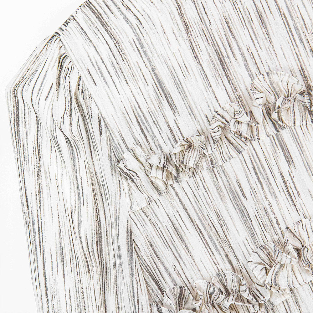 Semi-Sheer Striped Ruffle-Accent Blouse