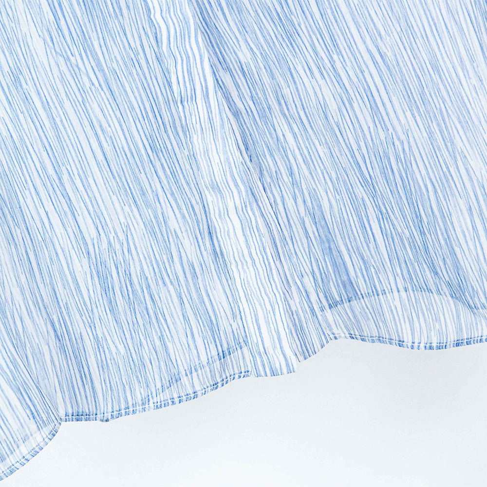 Semi-Sheer Blue Striped Sleeve Button-Down Blouse