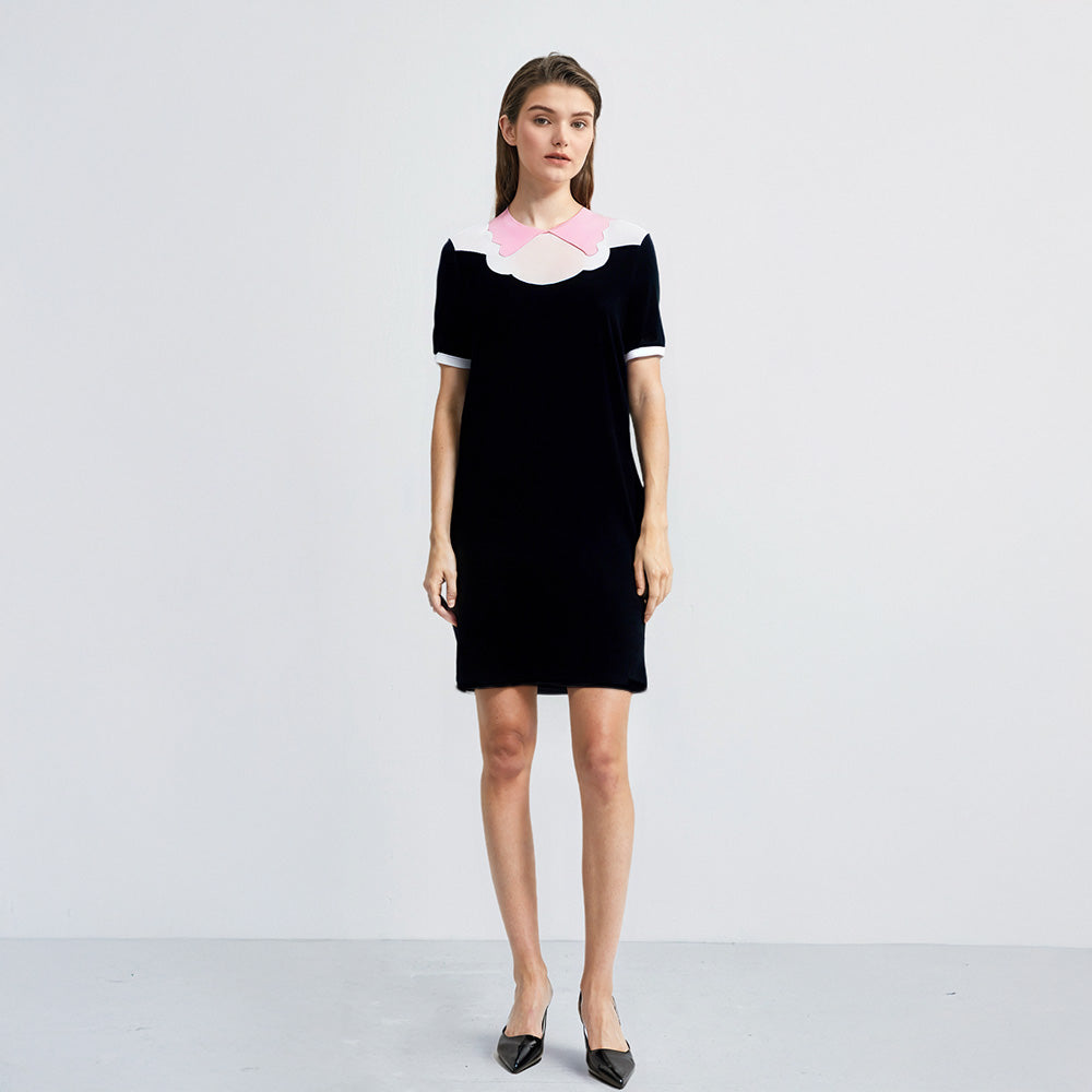 Knitted Contrast Collar Dress