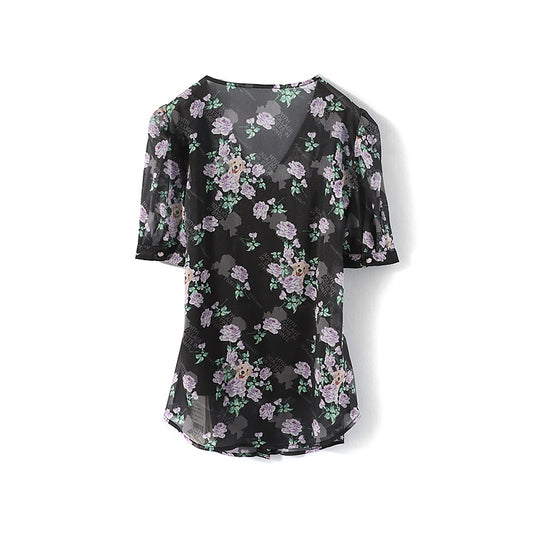 Midnight Garden V-Neck Blouse