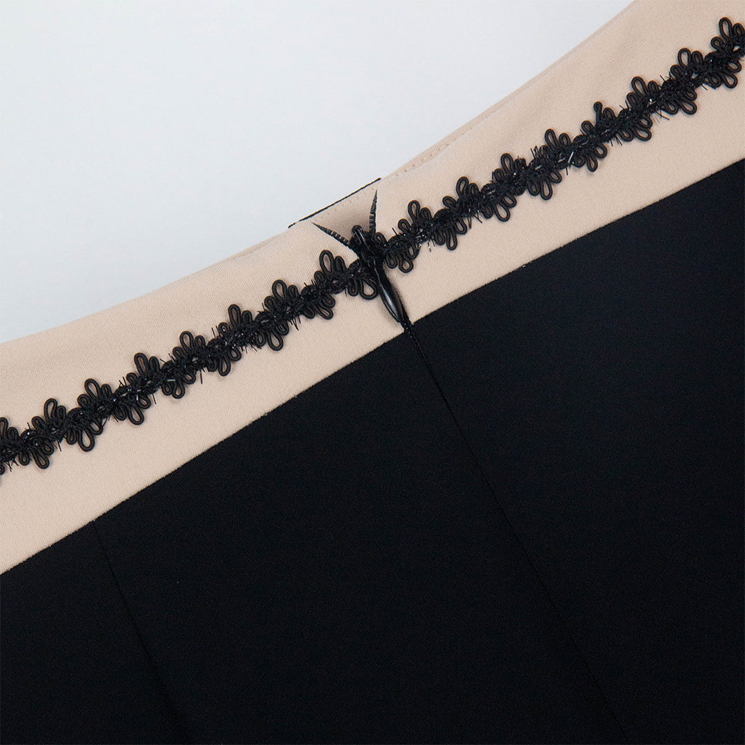 Black Skirt with Waist Lace Accent