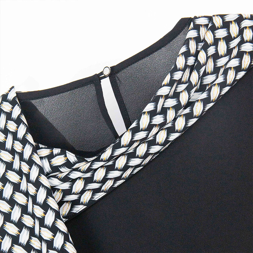 Semi-Sheer Draped Scarf-Sleeve Blouse
