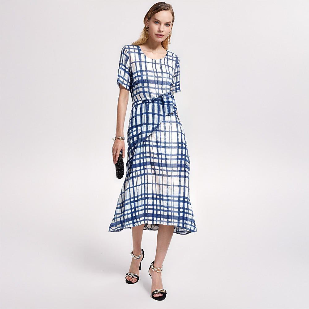 Blue Plaid Tie-Waist Dress