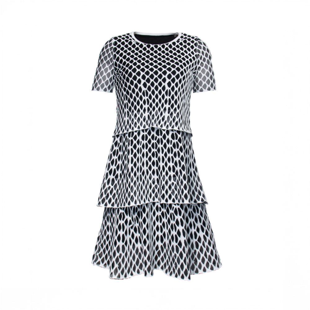 Knitted Geometric Charm Tiered Dress