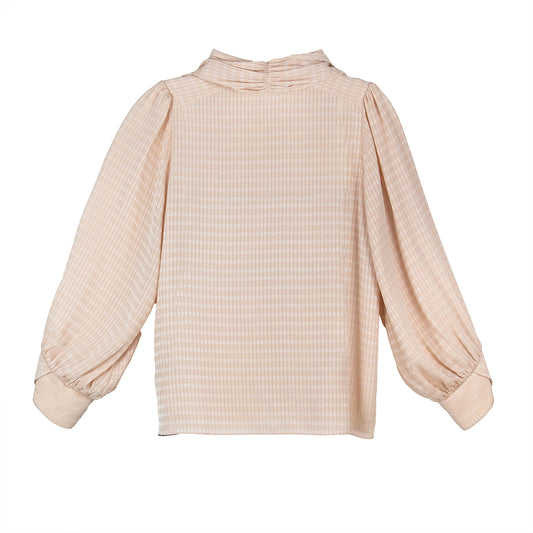 Peachy Checkered Bow Blouse
