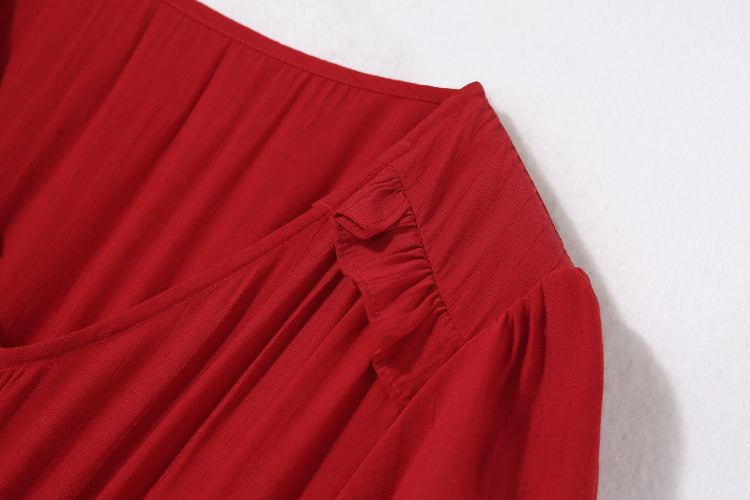 Ruby Radiance Stretch-Waist Dress