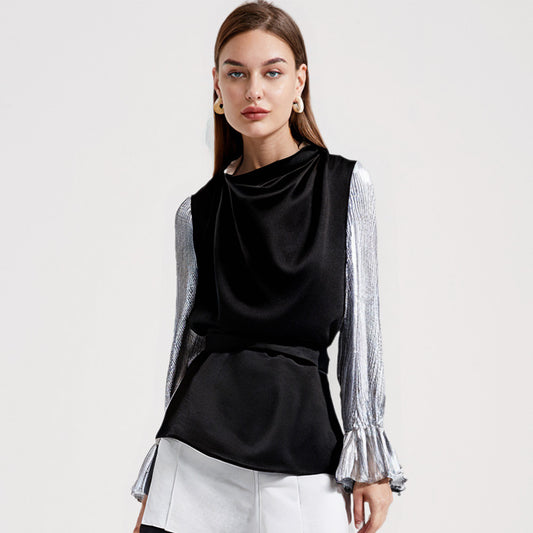 Elegant Contrast Bell Sleeve Top