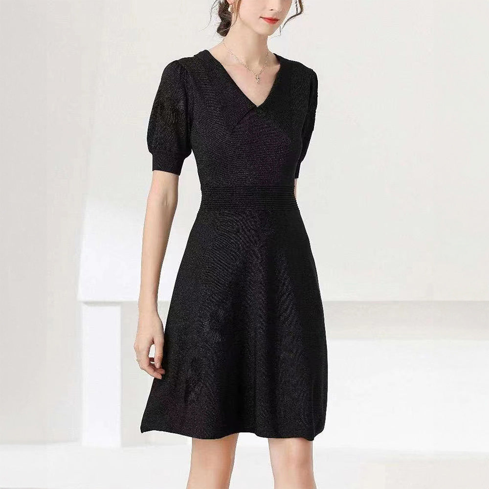 Knitted Black Dress with Textured Shimmer