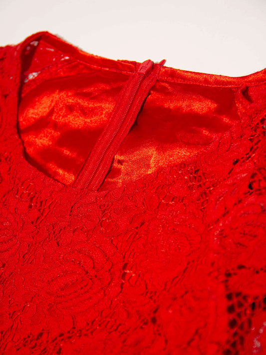 Rosette Lace Fit-and-Flare Dress