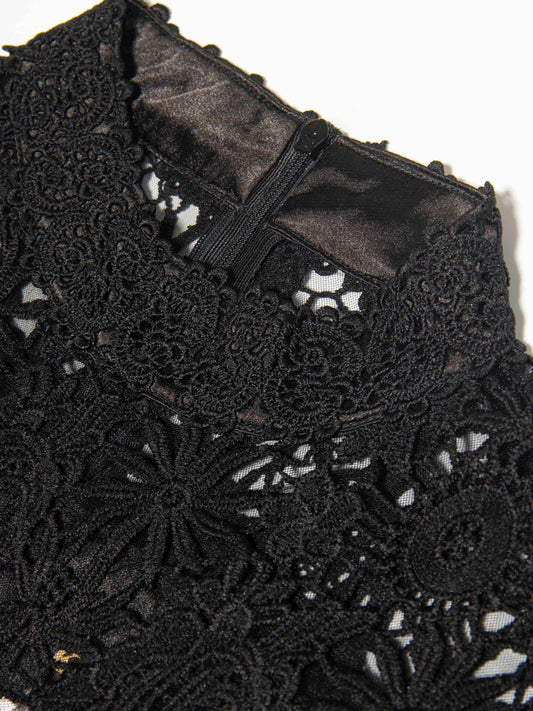 Black Lace Floral Midi Dress