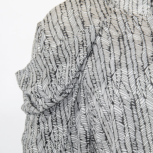 Semi-Sheer Ruched Sleeve Blouse